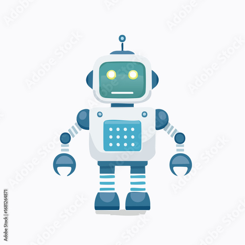 Charming cartoon robot character design perfect for kids' education, games, or fun tech projects that need a friendly, approachable icon for the future of AI and robotics concepts