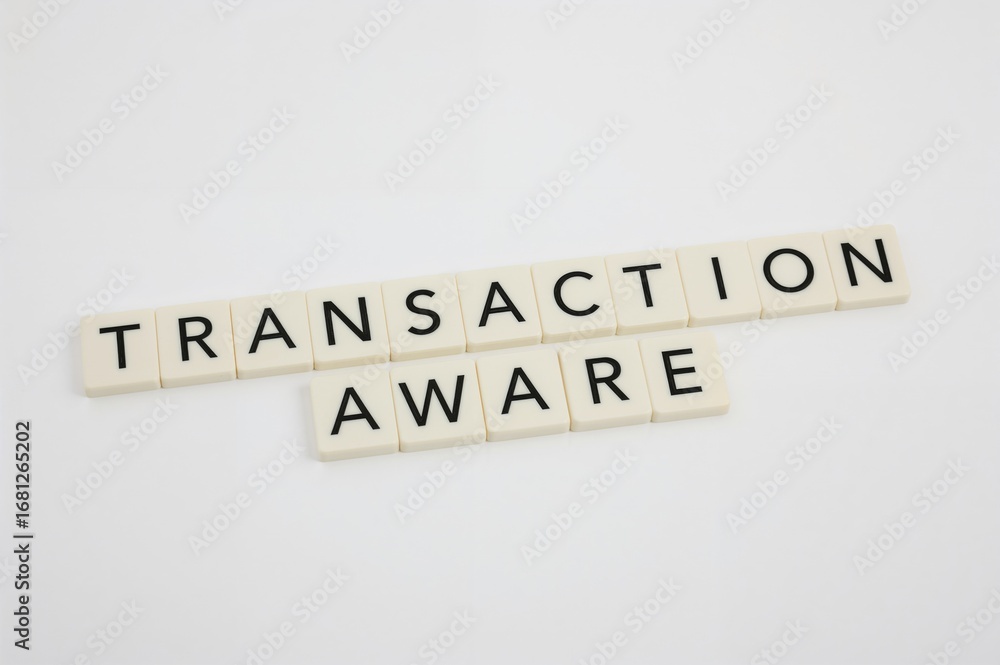 Fototapeta premium Letters forming the phrase TRANSACTION AWARE on a jigsaw puzzle