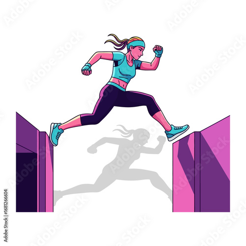 Athlete's Ascent: A determined athlete leaps over obstacles with dynamic energy, showcasing focus, dedication, and the essence of overcoming challenges in an eye-catching.