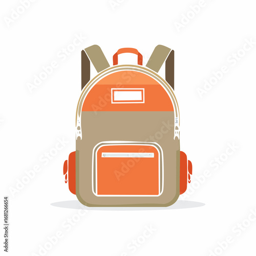 Trendy orange and brown backpack illustration perfect for back to school designs, travel promotions, or outdoor adventure themes, created from a scalable vector graphic
