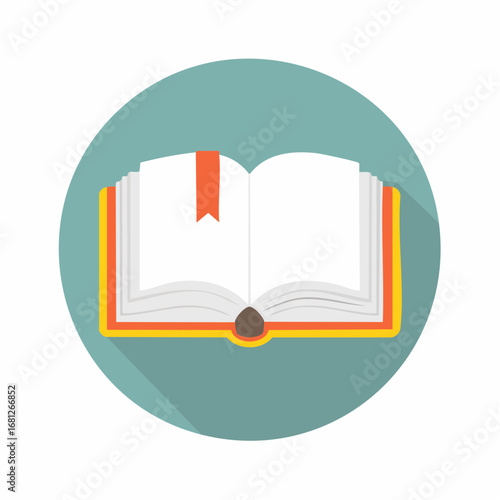 Open book with orange bookmark invites learning, reading, and imagination, great for education, library, or storytelling projects, originally a scalable vector graphic