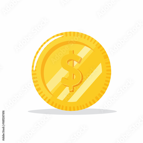 Shiny gold dollar coin illustration symbolizing wealth, investment, and financial success, perfect for conveying prosperity, savings, or economic growth concepts in a modern design