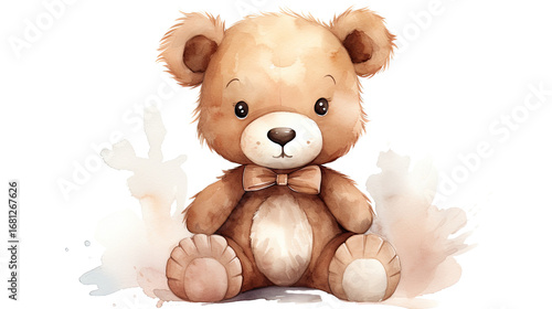 Title: Calm Teddy Bear for Kids Room Comfort and for Cute Gift isolated on White Background