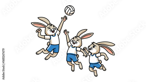 Animated Bunny Volleyball Action: Dynamic animated bunnies showcasing remarkable athleticism, engaged in a thrilling volleyball match, highlighting sportsmanship and the joy of playing
