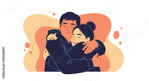 Couple embracing warmly with affection and care during a gentle hug