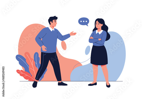 Communication breakdown between two individuals experiencing disagreement and conflict