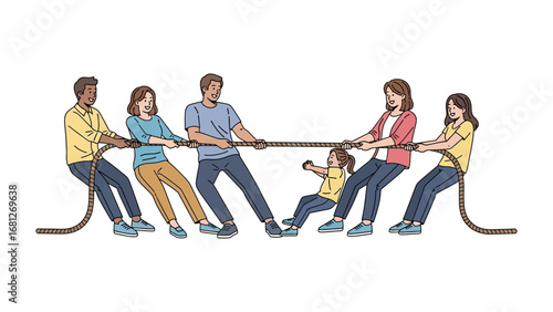 Tug-of-War: A vibrant illustration captures a spirited game of tug-of-war, highlighting the dynamics of teamwork, effort, and the thrill of friendly competition.