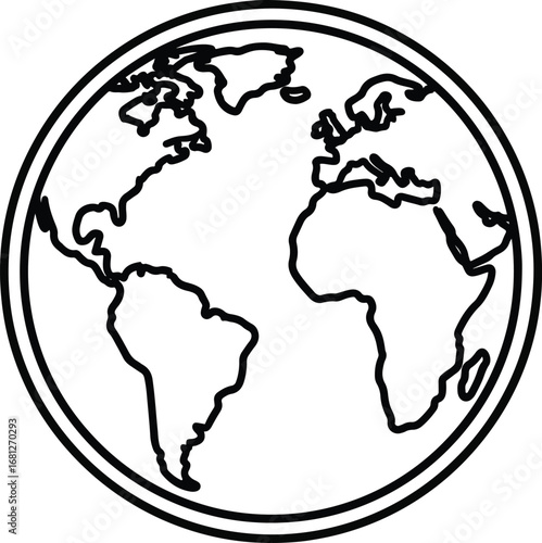 Globe: A simple line art illustration of the planet Earth, symbolizing global communication, travel, and environmental issues.
