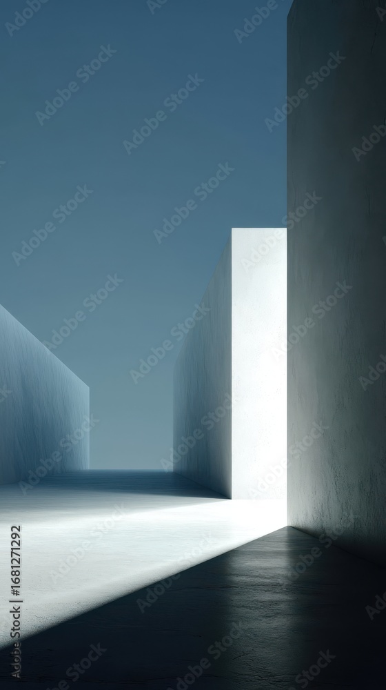 Obraz premium Abstract architecture perspective of concrete walls with light and shadow creating a minimalist and modern design concept in a studio