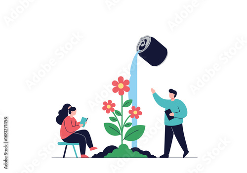 Cultivating growth people watering plants showing development and learning concepts
