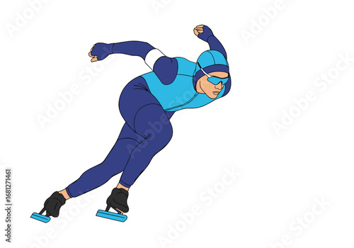 Dynamic athlete engaged in high speed inline skating pursuit across the ice rink