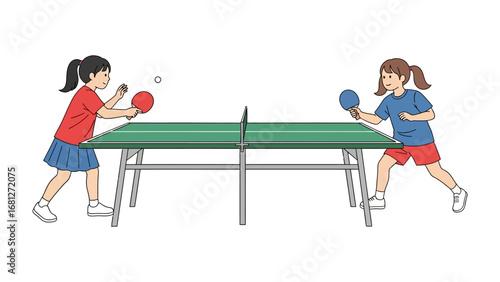 Ping Pong Match: Two young women engaged in a spirited table tennis match. Their focused expressions and dynamic movements reflect the excitement and competitive nature of the game.