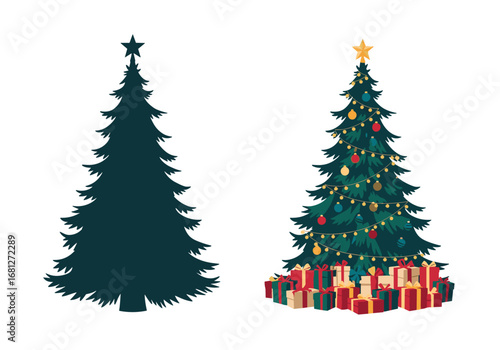 Festive christmas tree with ornaments lights and gifts decoration holiday season celebration