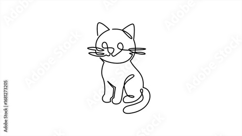Looping One Line Cat Drawing Animation. Minimalist Monoline Pet Illustration for Animal Care or Motion Graphic Element for Web Page, Social Media and Apps