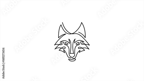 Looping One Line Wolf Head Animation. Minimalist Monoline Animal Drawing for Logo Reveal, Tattoo Template, or Design Element.