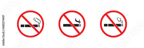 set of no smoking icon, no smoking sign, smoking prohibition sign vector illustration