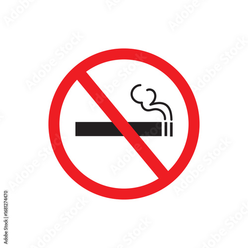 No smoking sign on white background. Forbidden sign. Cigarette in prohibition circle.