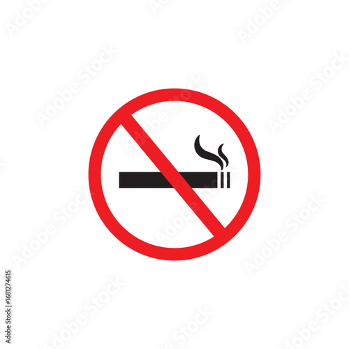No smoking sign on white background. Forbidden sign. Cigarette in prohibition circle.