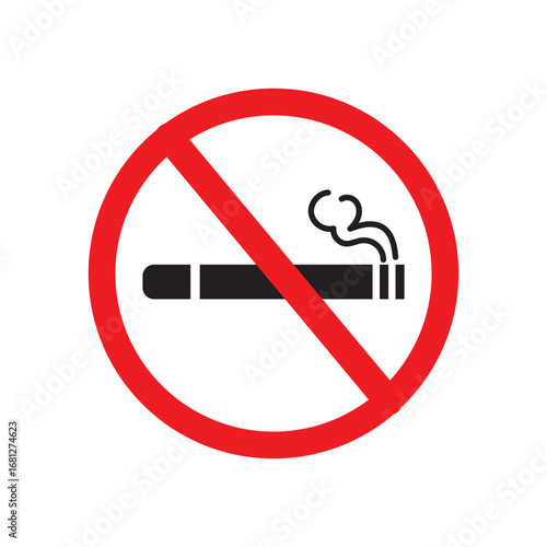 No smoking sign on white background. Forbidden sign. Cigarette in prohibition circle.