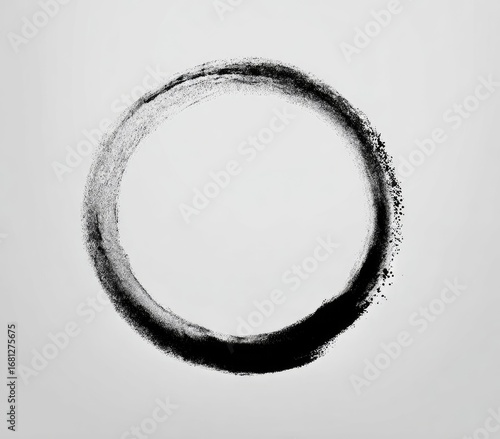 Abstract black circle brush stroke on light gray background