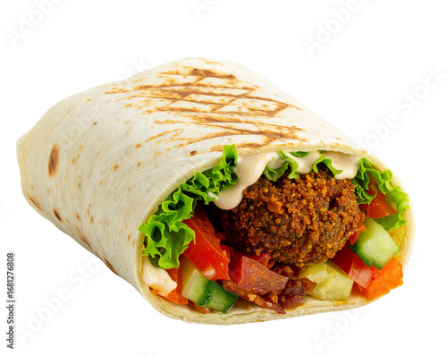 Angled Side View of Falafel Wrap with Visible Vegetable Layers, isolated on transparent background PNG