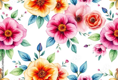 Wallpaper Mural Elegant watercolor floral pattern, hand-drawn style, seamless white background texture for fashion prints, petal, white Torontodigital.ca