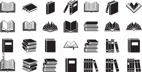 Vector art of collection of various book icons in black and white