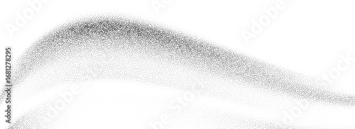 Gradient grain texture wave. Black stipple curve line background. Undulate smooth sandy backdrop with speckles, particles, granules. Grunge noise dotted wallpaper for banner, poster, brochure. Vector