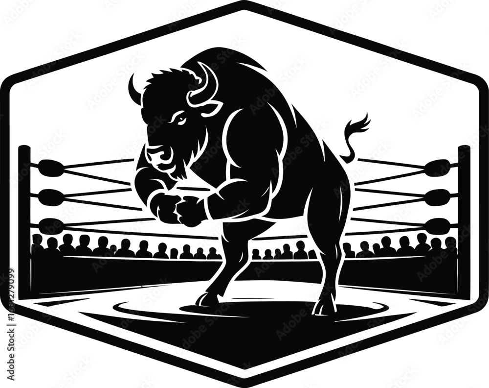 Obraz premium American bison boxer ring design with a powerful silhouette