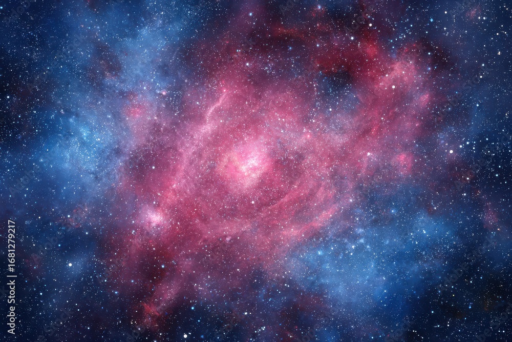 Fototapeta premium Cosmic Nebula Cloudscape with Pink and Blue Hues, Deep Space Galaxy, Starfield, Stellar Formation, Astronomical View