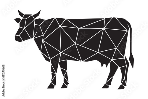 Geometric cow polygonal style black silhouette on white background