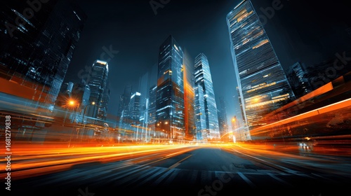 Modern city night street buildings