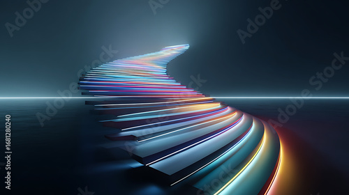 Illuminated steps ascending towards innovation futuristic environment digital art abstract viewpoint technology concept