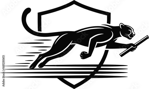 Dynamic panther relay race action silhouette design for sports and athletics