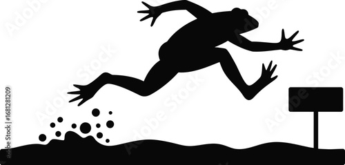 A frog leaping into a water splash silhouette design