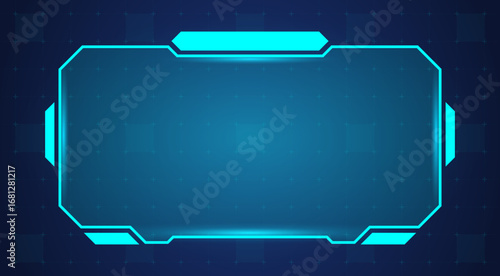 Futuristic tech game hud screen, technology box frame glowing neon blue lines, gui fui sci fi element