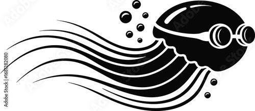 Jellyfish swimmer wearing goggles speeding through water silhouette