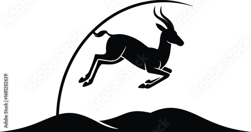 Graceful impala leaping through an arch of horns silhouette
