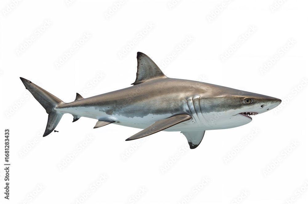 Fototapeta premium Lone shark on a plain white backdrop