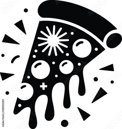 Delicious pepperoni pizza slice with toppings silhouette