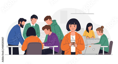 Diverse team collaborates and works in a modern office environment, fostering innovation and productivity. Ideal for business, technology, or lifestyle concepts.