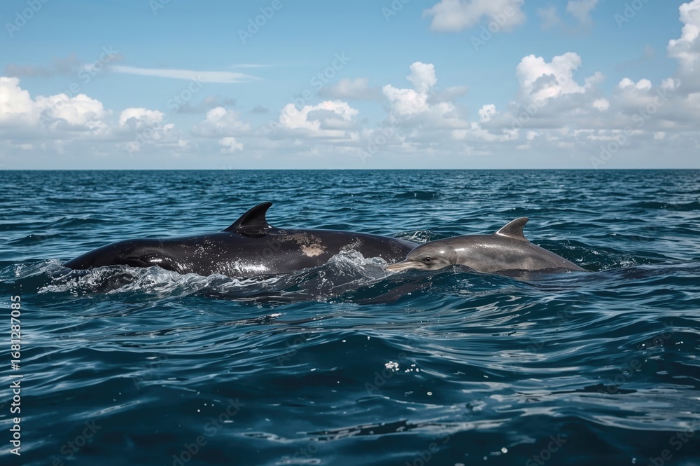 Fototapeta premium Adult whale accompanied by her calf