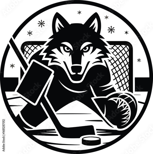 Dynamic ice hockey goalie wolf mascot silhouette design