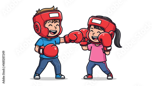 Boxing Kids Cartoon: Two cartoon children engaged in a spirited boxing match, showcasing the fun and friendly nature of the sport.