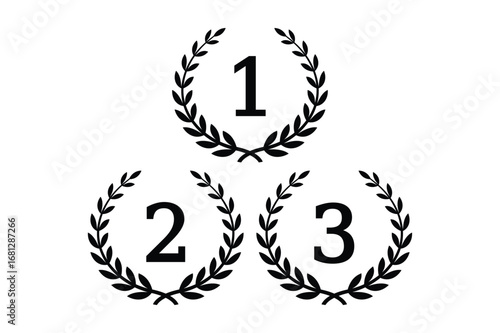 Laurel Wreath Icons with Numbers 1, 2, and 3 Silhouette Vector Art