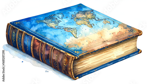Vintage Watercolor World Map Book