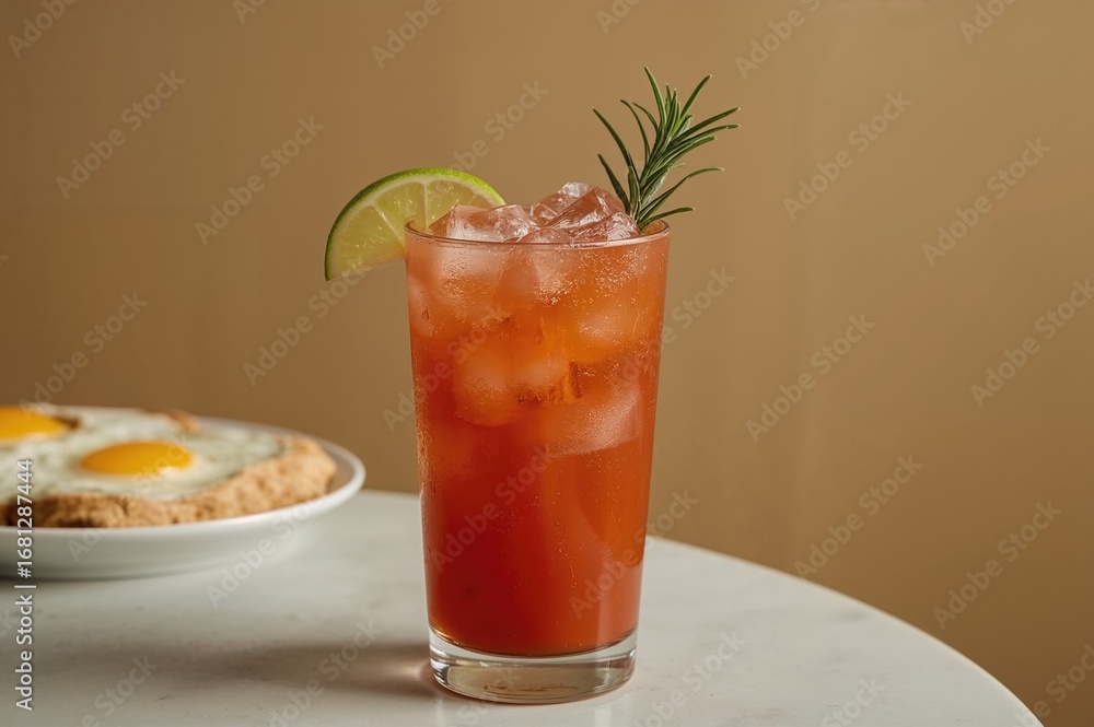 Fototapeta premium Classic spicy cocktail with tomato juice, horseradish, and lime served chilled over ice