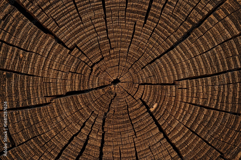 Fototapeta premium Numerous worm tunnels visible on a wooden bark section