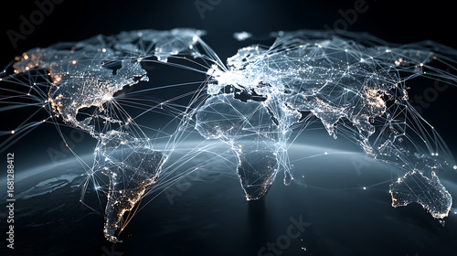 Global connectivity world map digital network technological landscape aerial view modern communication concepts