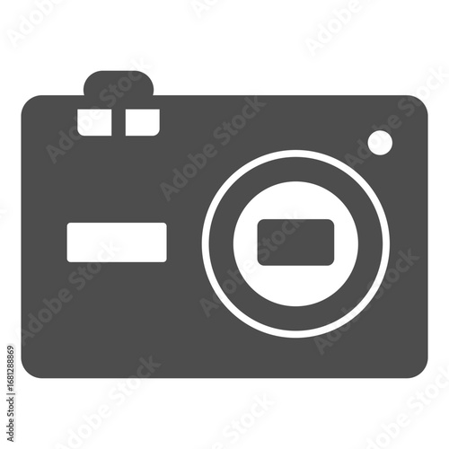 Ordinary digital camera solid icon, portable photo electronics concept, photocamera sign on white background, glyph style icon for mobile and web design. Vector graphics.